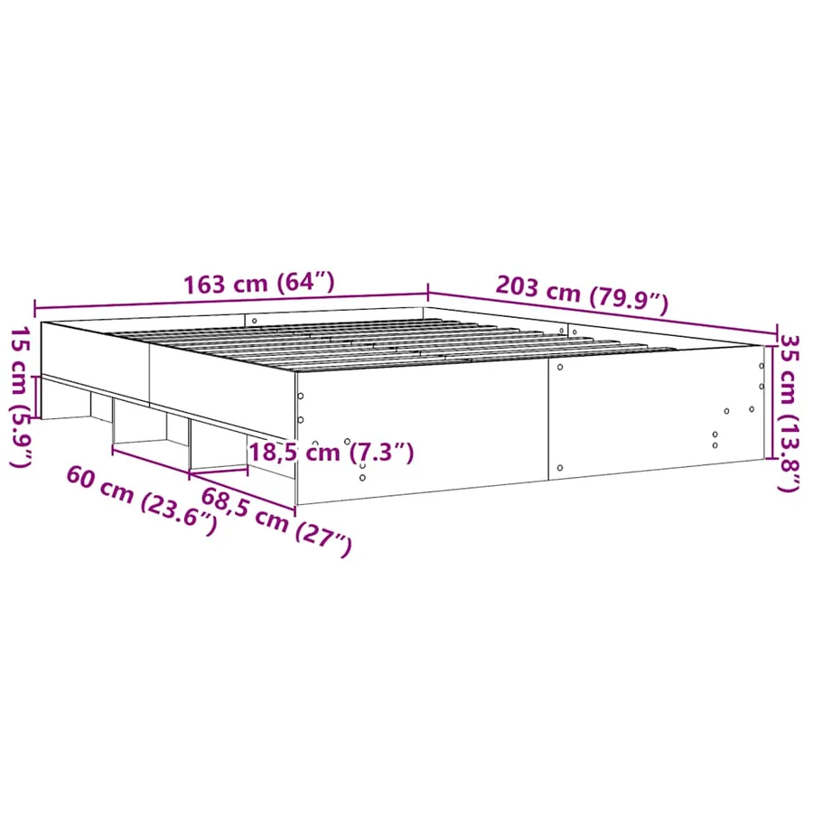 Cadre de lit sans matelas blanc 160x200 cm bois d'ingénierie - 10