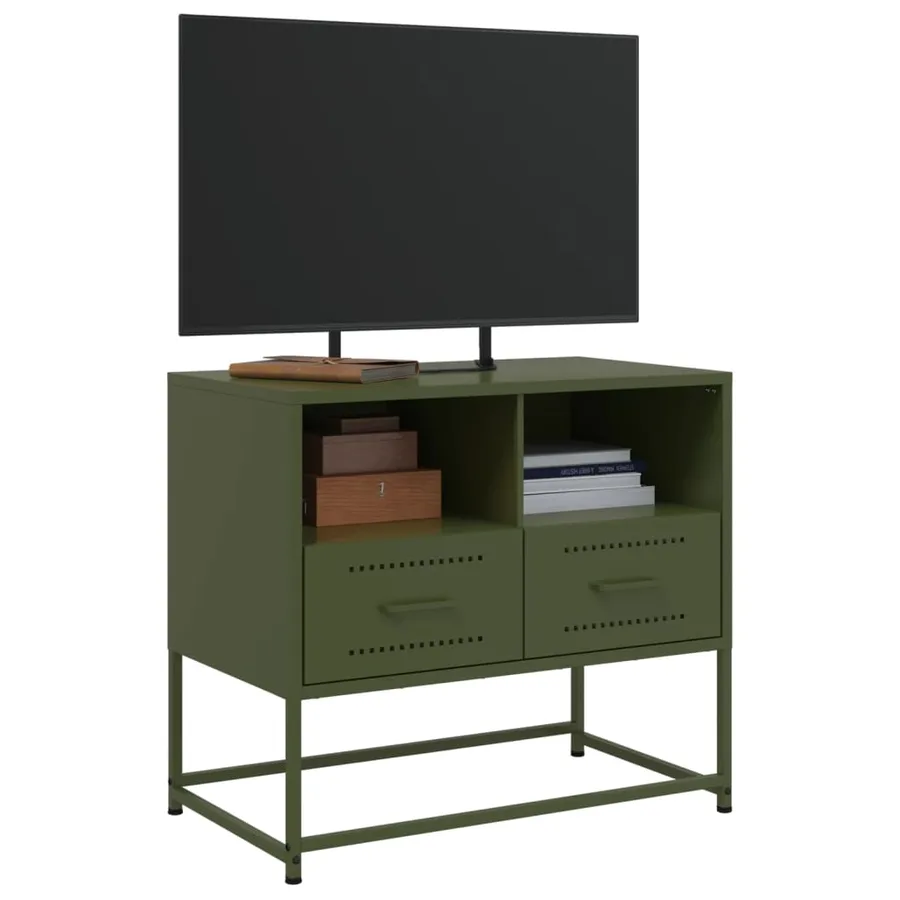 Meuble TV vert olive 68x39x60,5 cm acier - 5