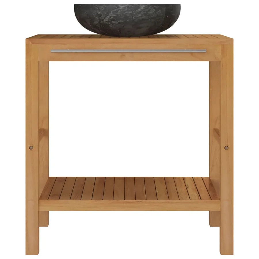 Armoire de toilette en teck solide avec lavabo en marbre Noir - 4