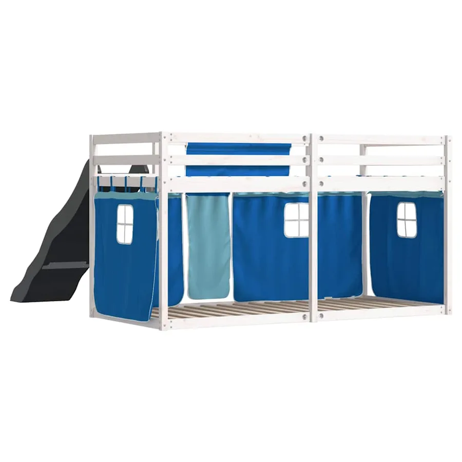 Lit superposé sans matelas avec toboggan et rideaux 90x200 cm - 10