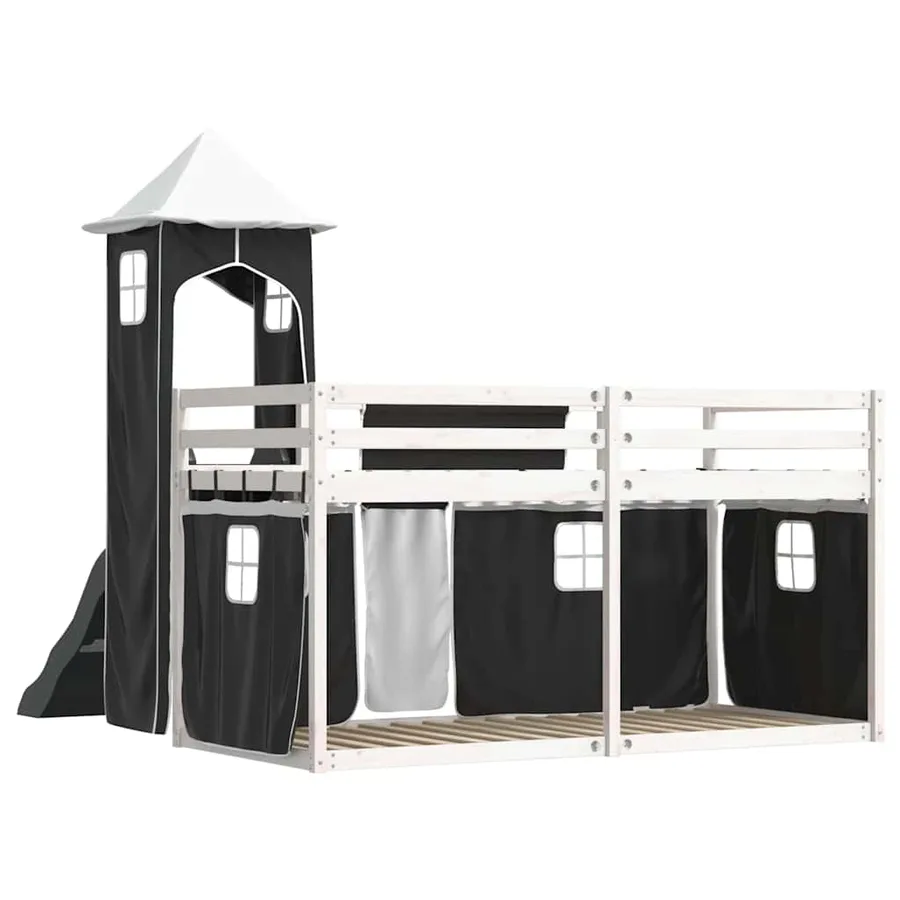 Lit superposé sans matelas avec toboggan blanc noir 90x200 cm - 10