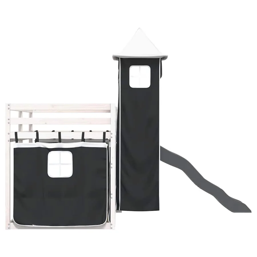 Lit superposé sans matelas avec toboggan blanc noir 90x200 cm - 9