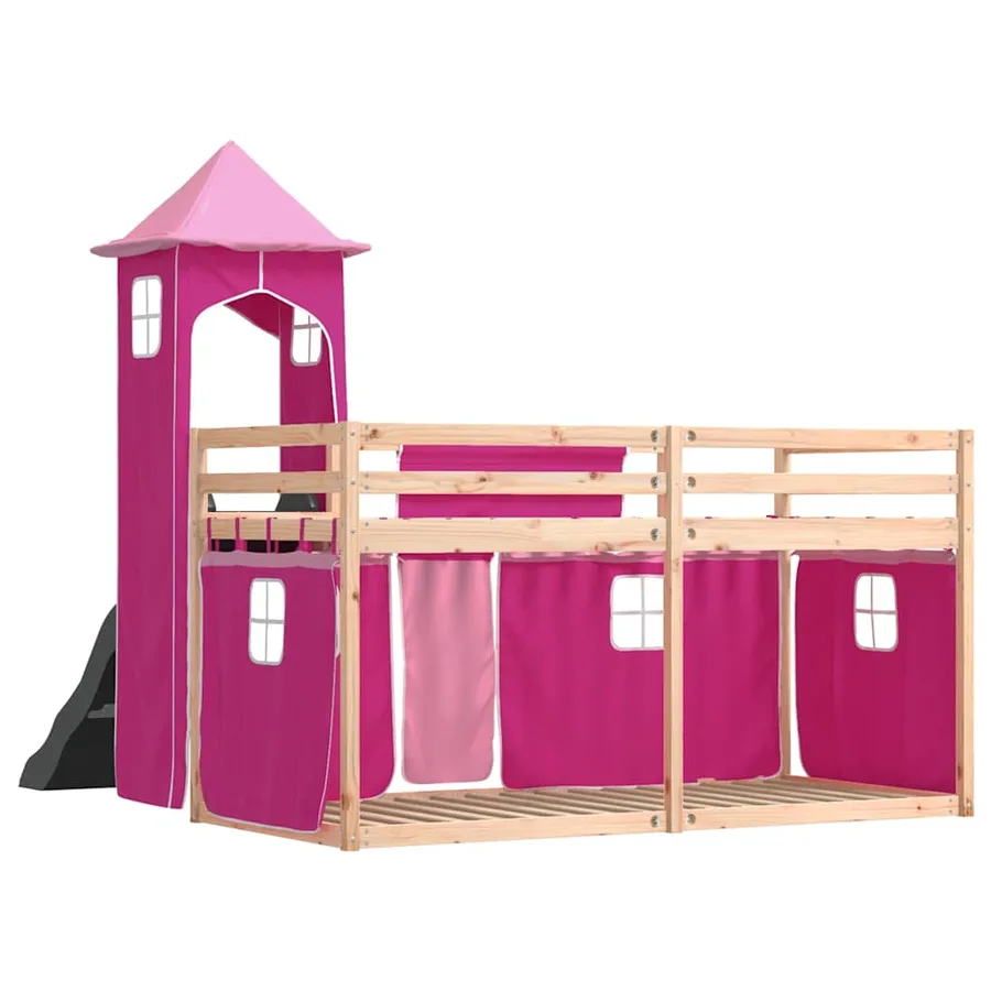 Lit superposé sans matelas avec toboggan et rideaux 90x190 cm - 10