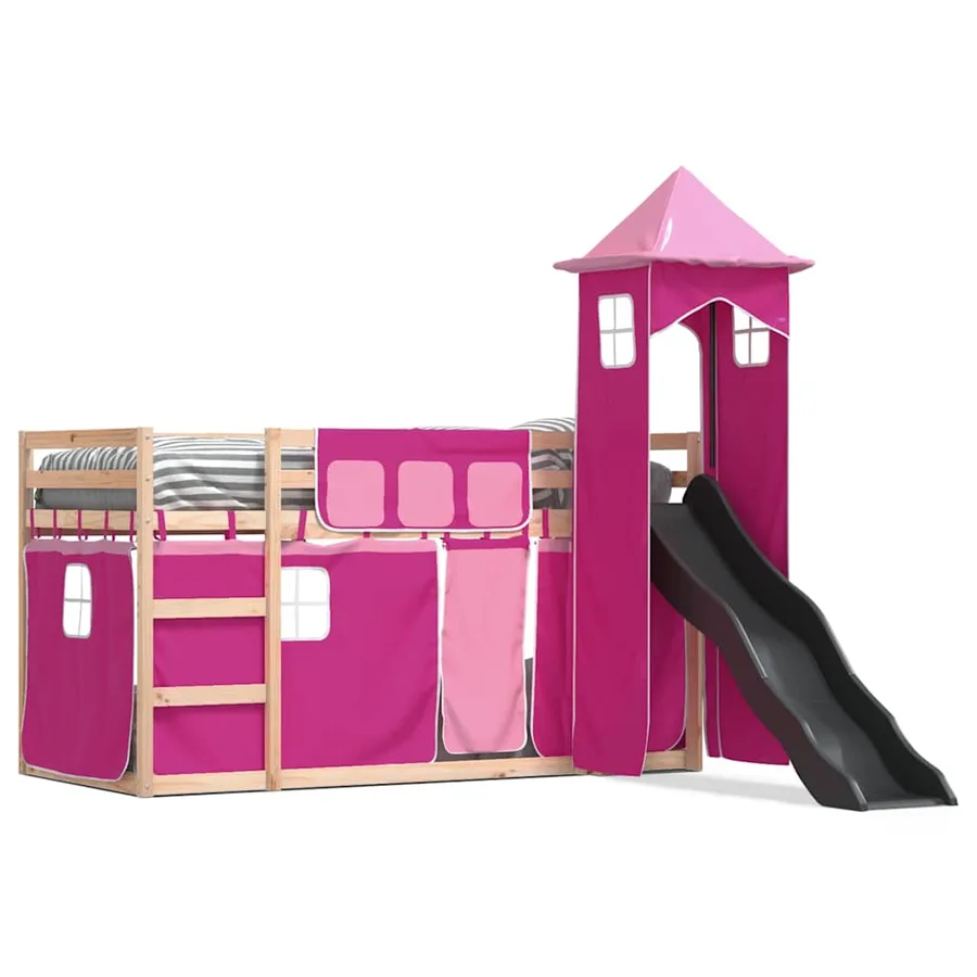 Lit superposé sans matelas avec toboggan et rideaux 90x190 cm - 2