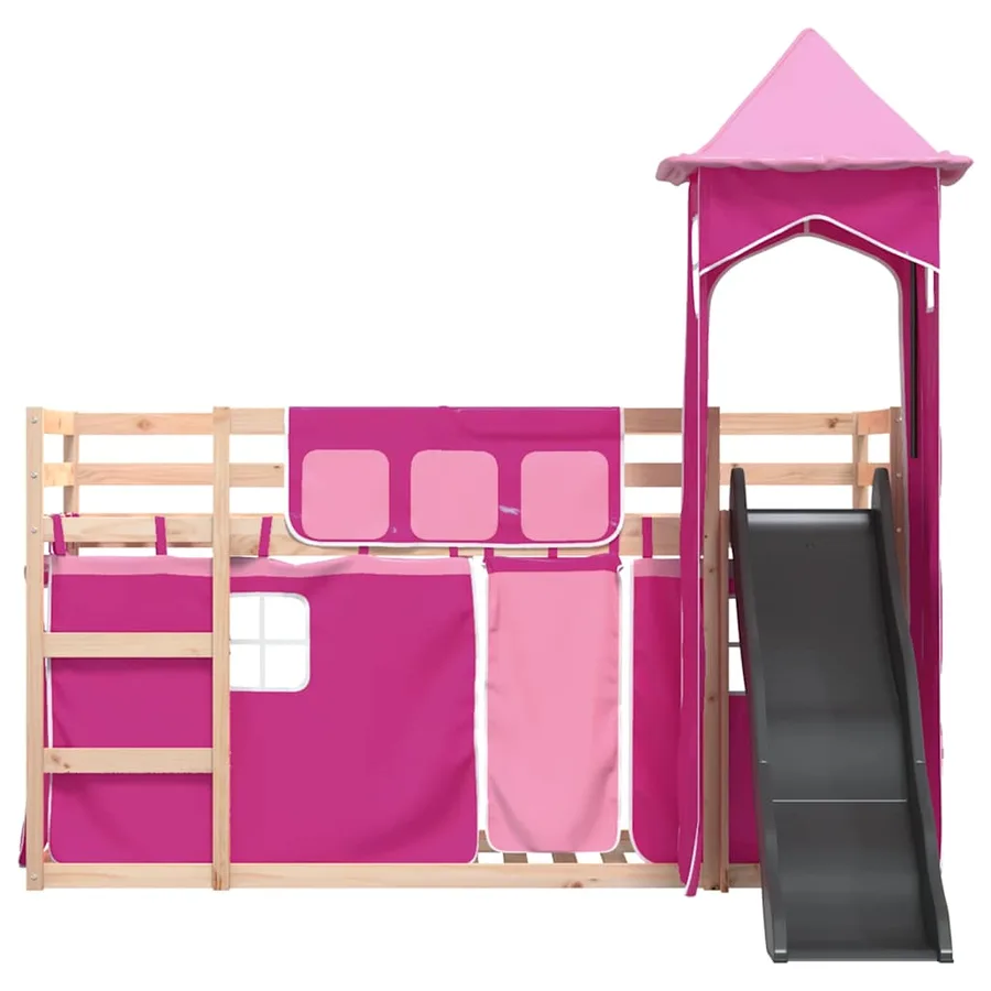 Lit superposé sans matelas avec toboggan et rideaux 90x190 cm - 7