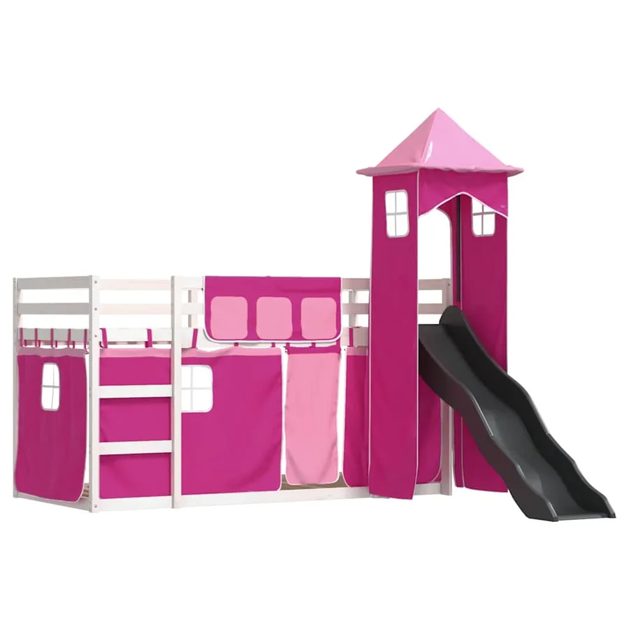 Lit superposé sans matelas avec toboggan et rideaux 90x200 cm - 3