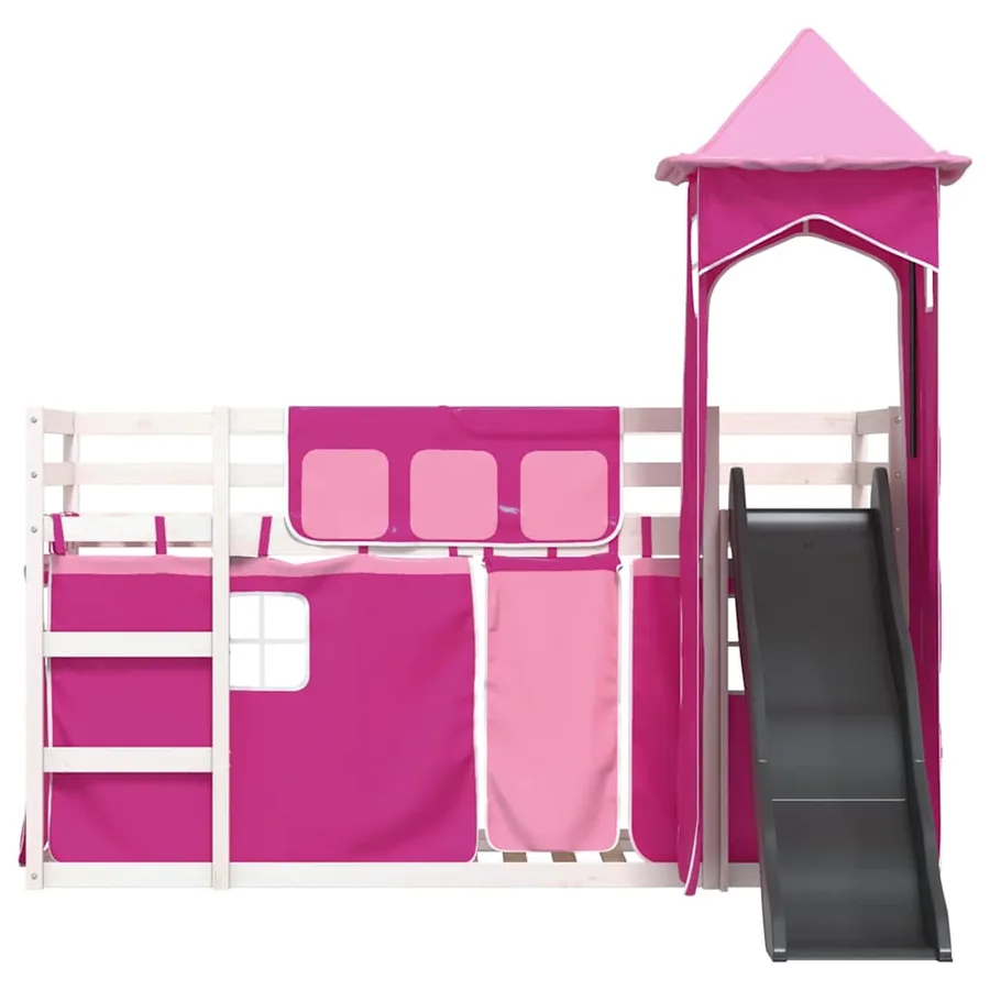 Lit superposé sans matelas avec toboggan et rideaux 90x200 cm - 7