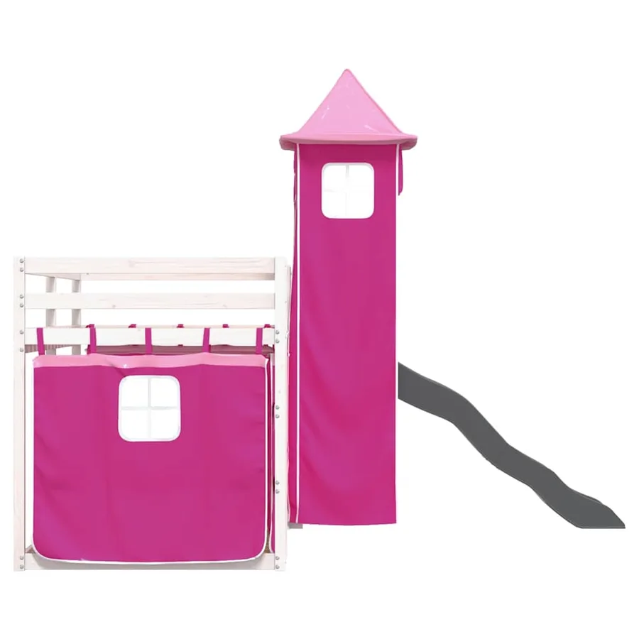 Lit superposé sans matelas avec toboggan et rideaux 90x200 cm - 9