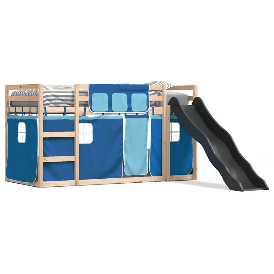 Lit superposé sans matelas avec toboggan et rideaux 90x190 cm - 2