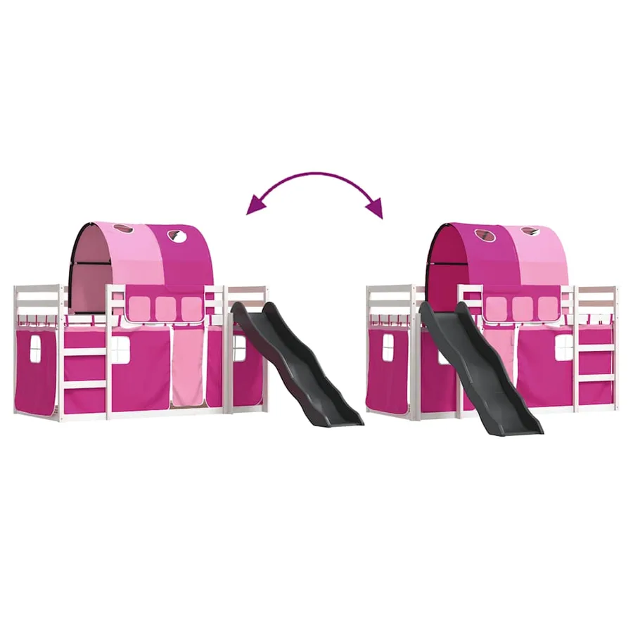 Lit superposé sans matelas avec toboggan et rideaux 90x200 cm - 11