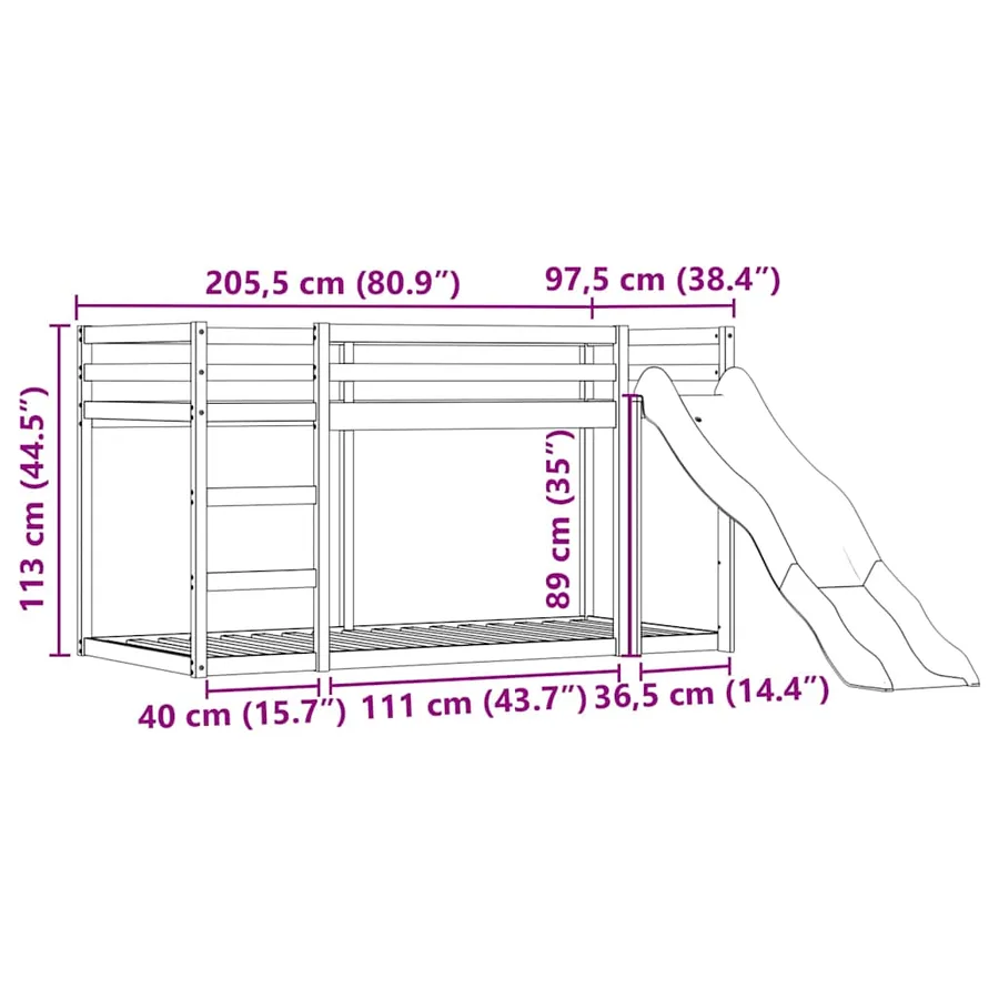 Lit superposé sans matelas avec toboggan et rideaux 90x200 cm - 16