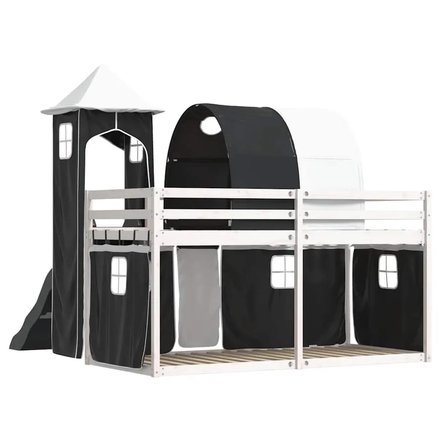 Lit superposé sans matelas avec toboggan blanc noir 90x200 cm - 10