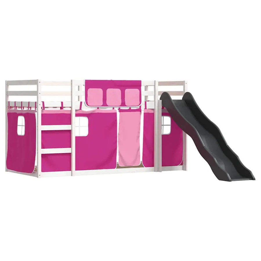 Lit superposé sans matelas avec toboggan et rideaux 90x190 cm - 3