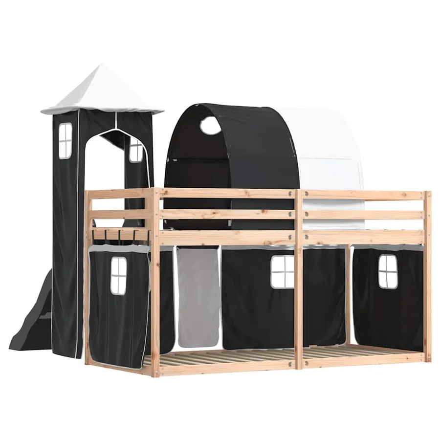 Lit superposé sans matelas avec toboggan blanc noir 90x190 cm - 10