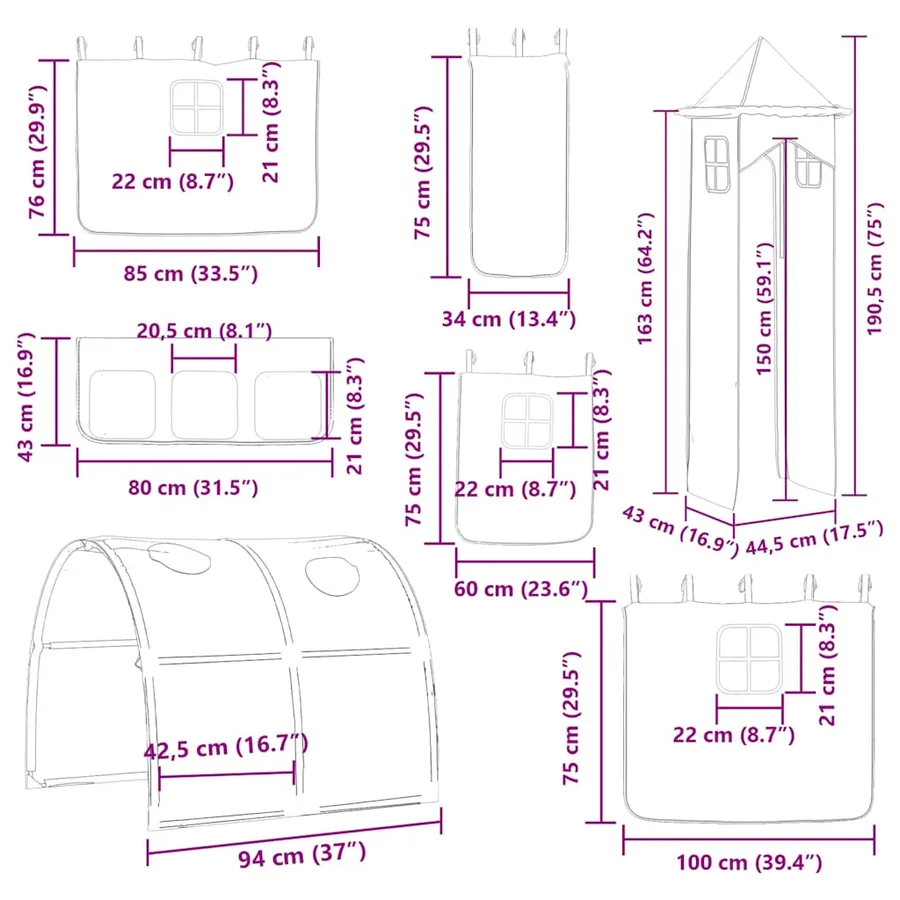 Lit superposé sans matelas avec toboggan blanc noir 90x190 cm - 17