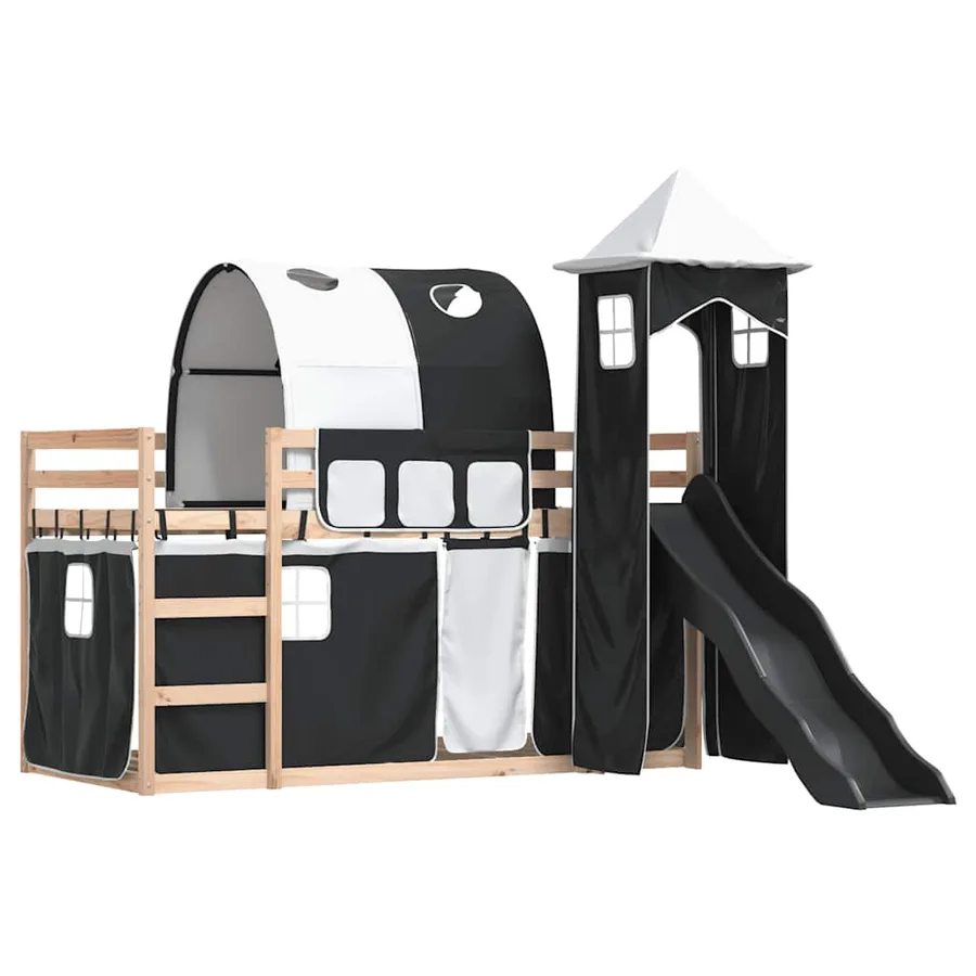 Lit superposé sans matelas avec toboggan blanc noir 90x190 cm - 3