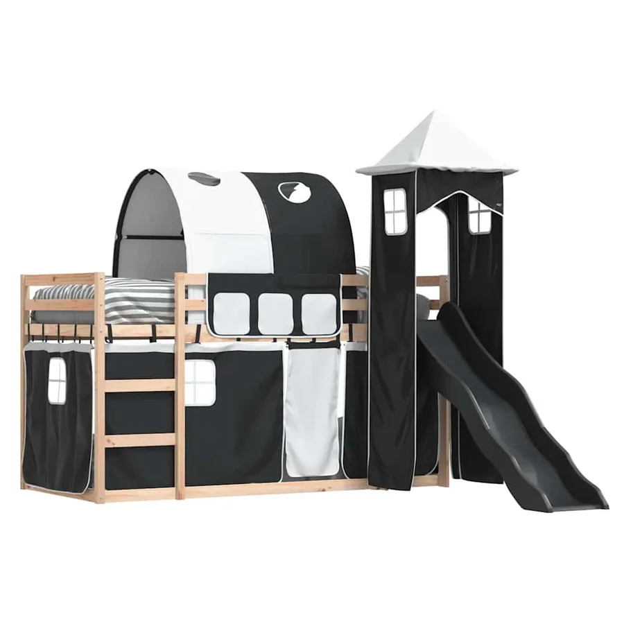 Lit superposé sans matelas avec toboggan blanc noir 90x190 cm - 4