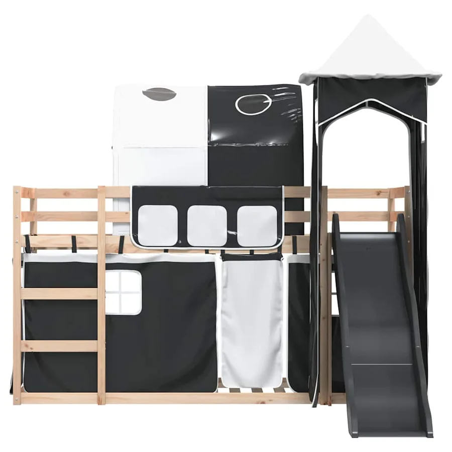 Lit superposé sans matelas avec toboggan blanc noir 90x190 cm - 7