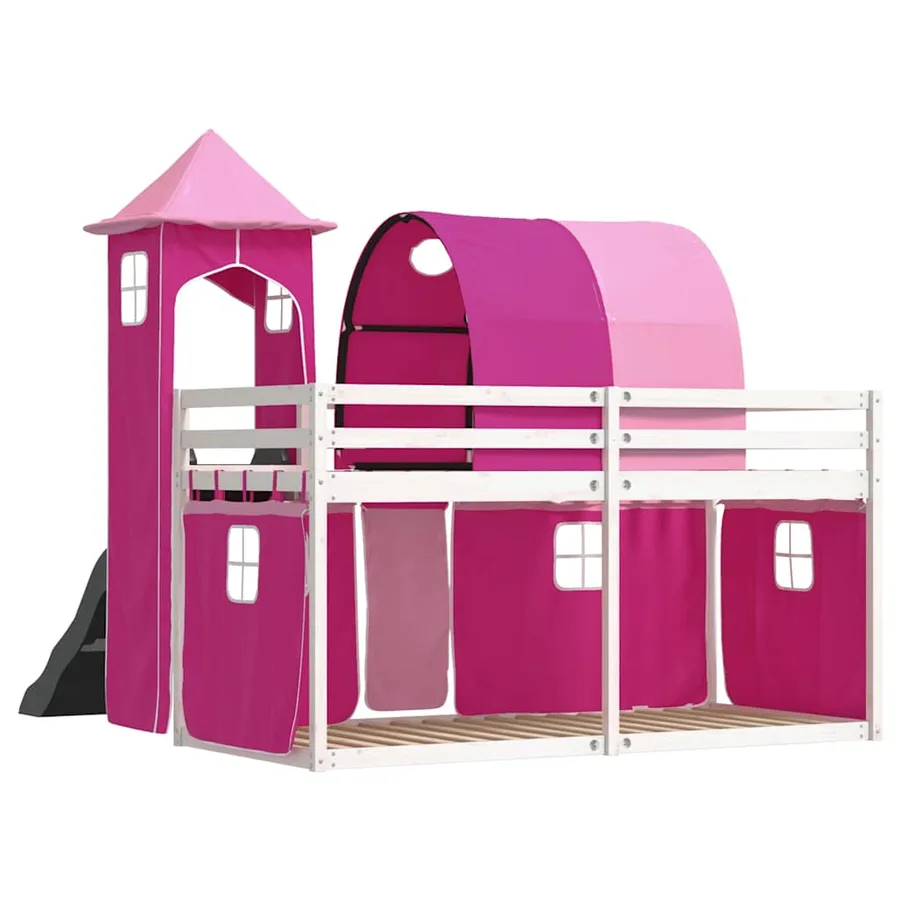 Lit superposé sans matelas avec toboggan et rideaux 90x200 cm - 10