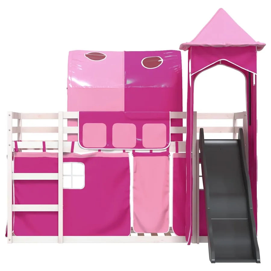 Lit superposé sans matelas avec toboggan et rideaux 90x200 cm - 7