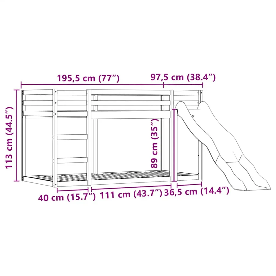 Lit superposé sans matelas avec toboggan et rideaux 90x190 cm - 15
