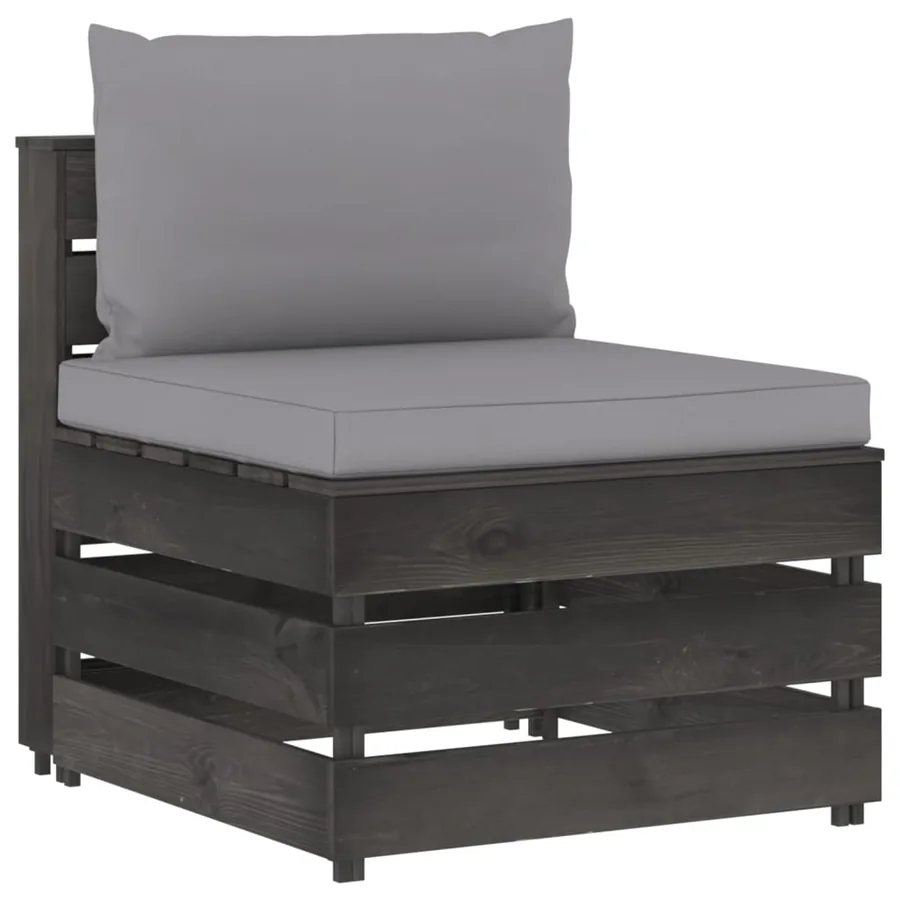 Sectional middle sofa with cushions Grey impregnated wood