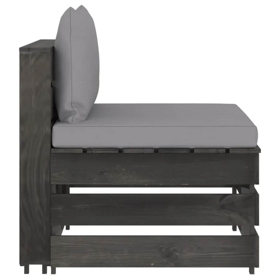 Sectional middle sofa with cushions Grey impregnated wood - 2