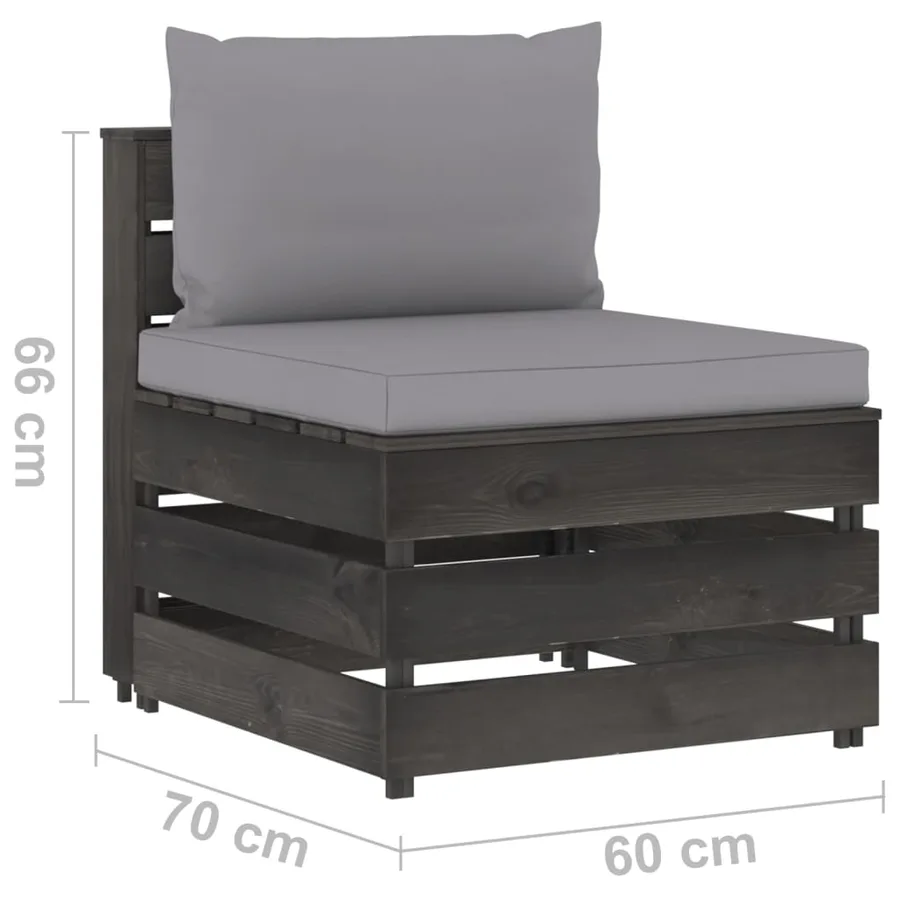Sectional middle sofa with cushions Grey impregnated wood - 6