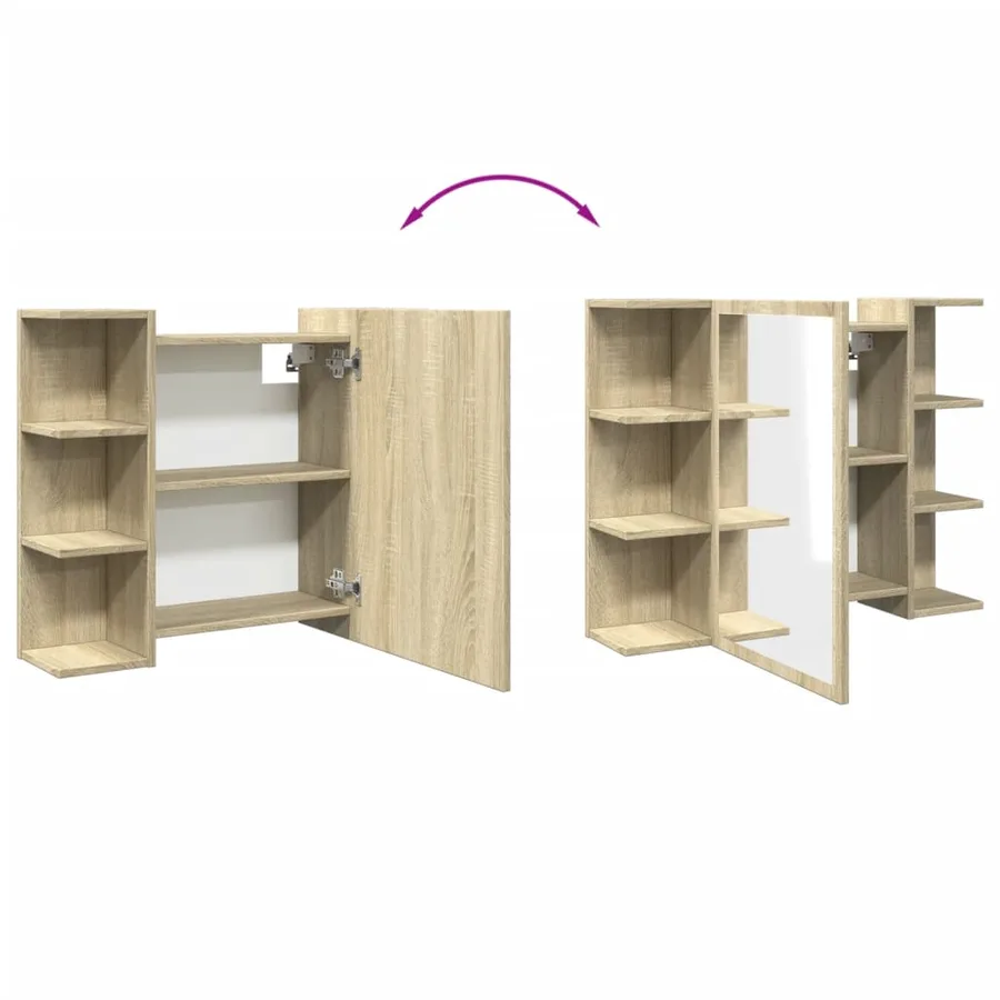 Armoire à miroir de bain Chêne sonoma 80x20,5x64 cm Aggloméré - 9