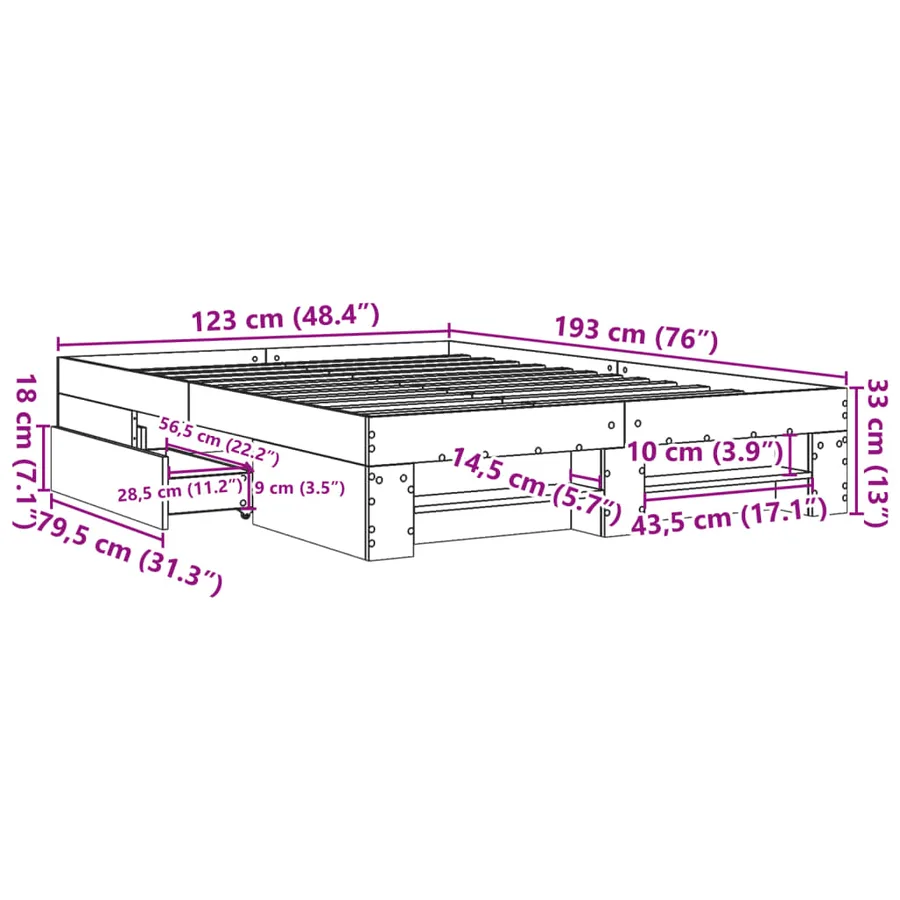 Cadre de lit sans matelas chêne sonoma 120x190 cm - 11