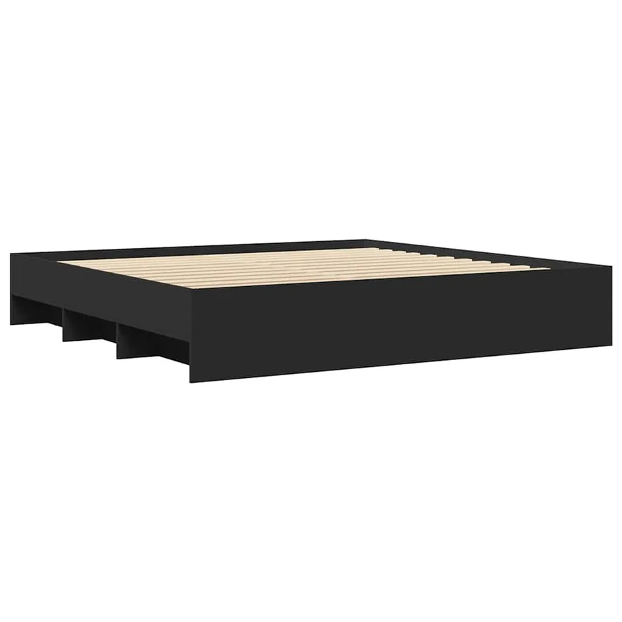 Cadre de lit sans matelas noir 200x200 cm bois d'ingénierie - 4