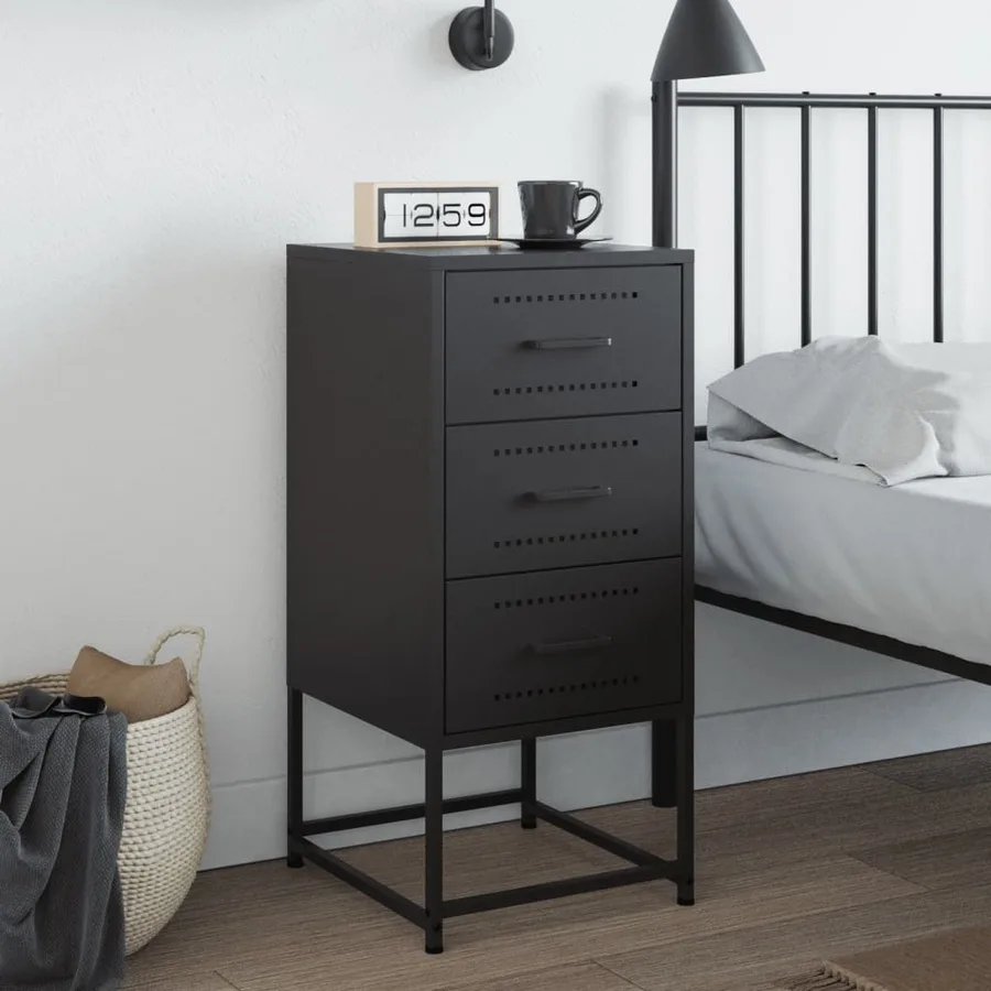 Table de chevet noir 36x39x78 cm acier - 3