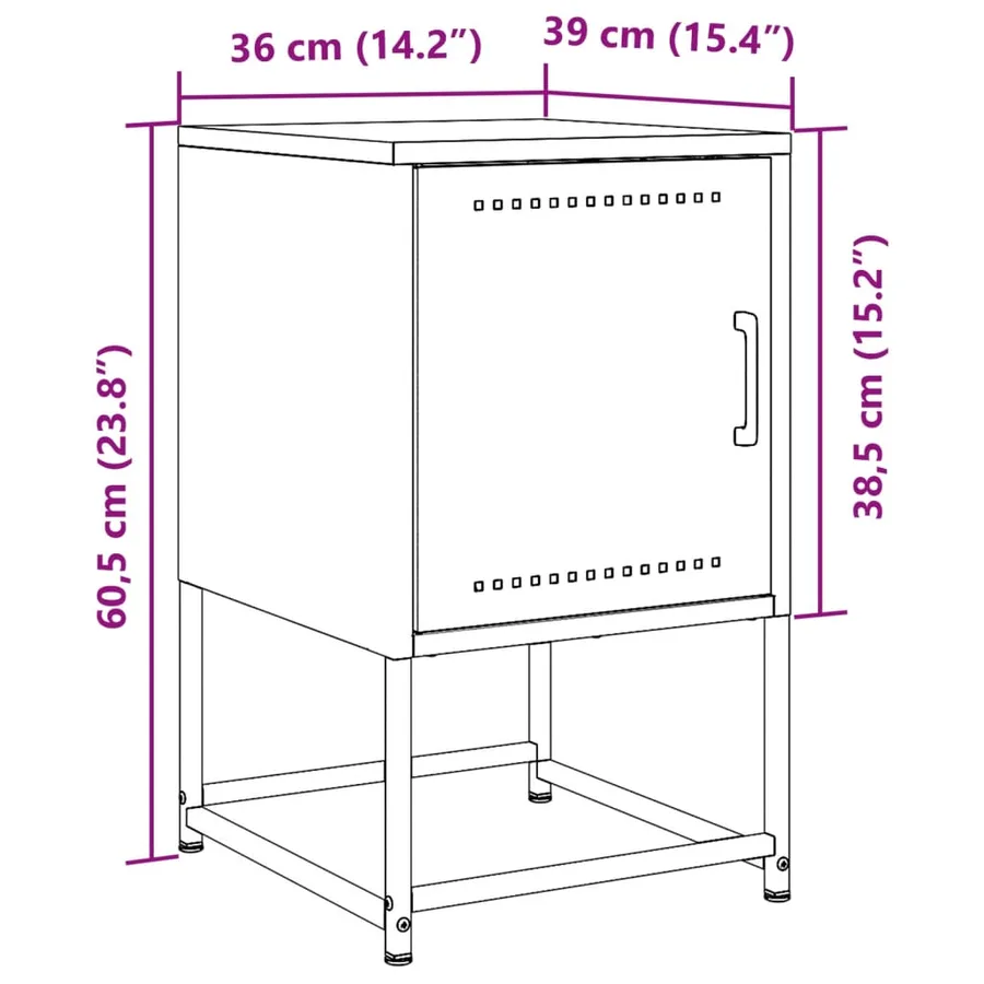Table de chevet rose 36x39x60,5 cm acier - 13
