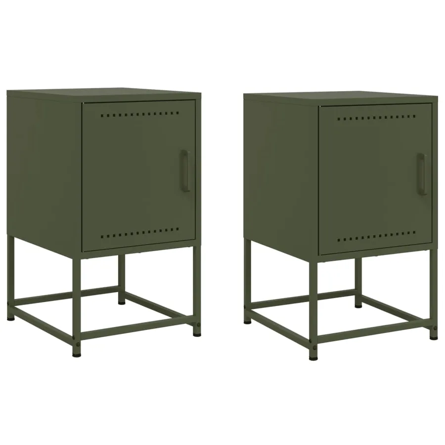 Tables de chevet 2 pcs vert olive 36x39x60,5 cm acier - 2