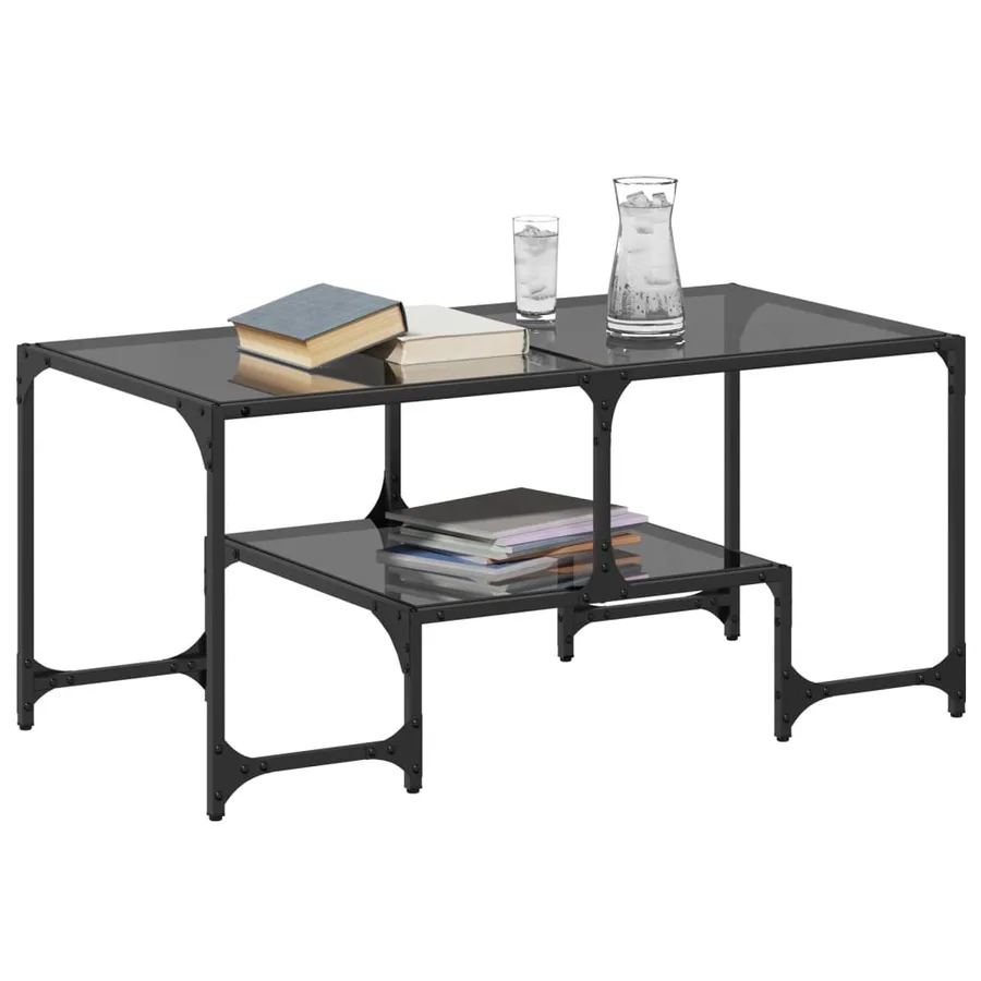 Table basse avec dessus en verre noir 98,5x50x45 cm acier - 3