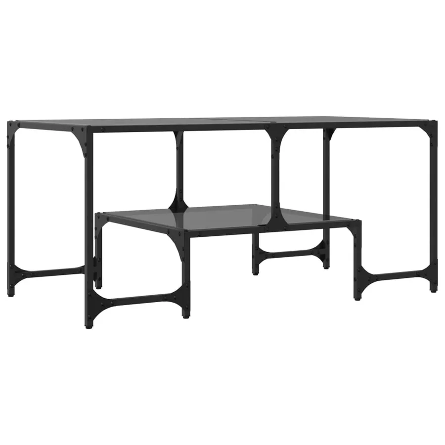 Table basse avec dessus en verre noir 98,5x50x45 cm acier - 6