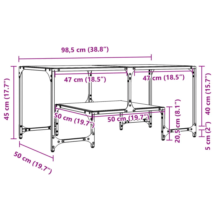 Table basse avec dessus en verre noir 98,5x50x45 cm acier - 9