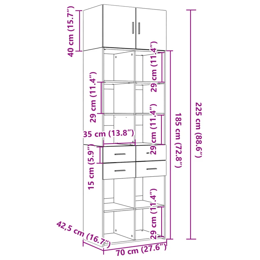 Armoire de rangement gris béton 70x42,5x225cm bois d'ingénierie - 13