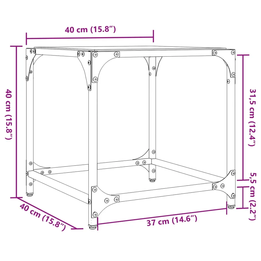 Table basse avec dessus en verre transparent 40x40x40 cm acier - 9