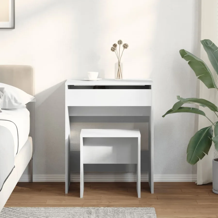 Coiffeuse et tabouret blanc 60x40x113,5 cm - 3