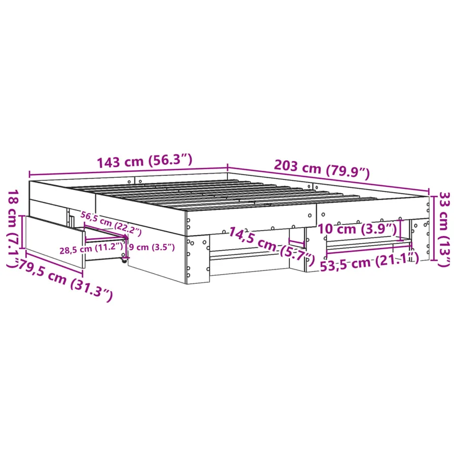 Cadre de lit sans matelas blanc 140x200 cm bois d'ingénierie - 11
