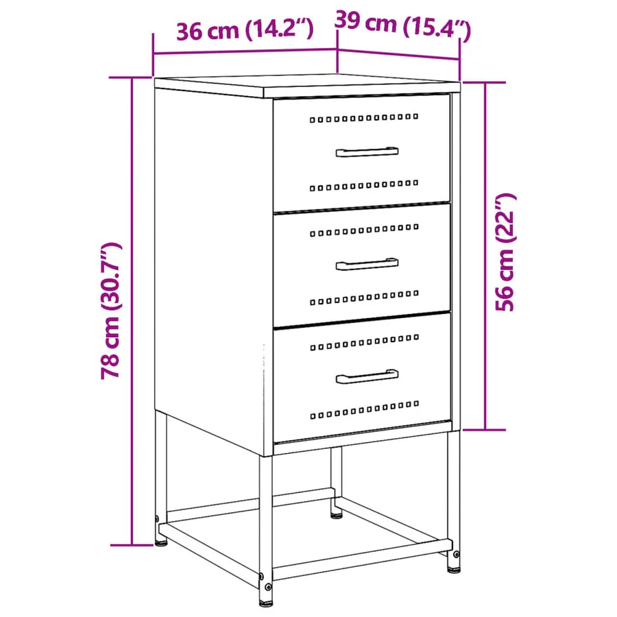 Table de chevet vert olive 36x39x78 cm acier - 12