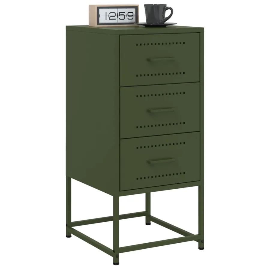 Table de chevet vert olive 36x39x78 cm acier - 4
