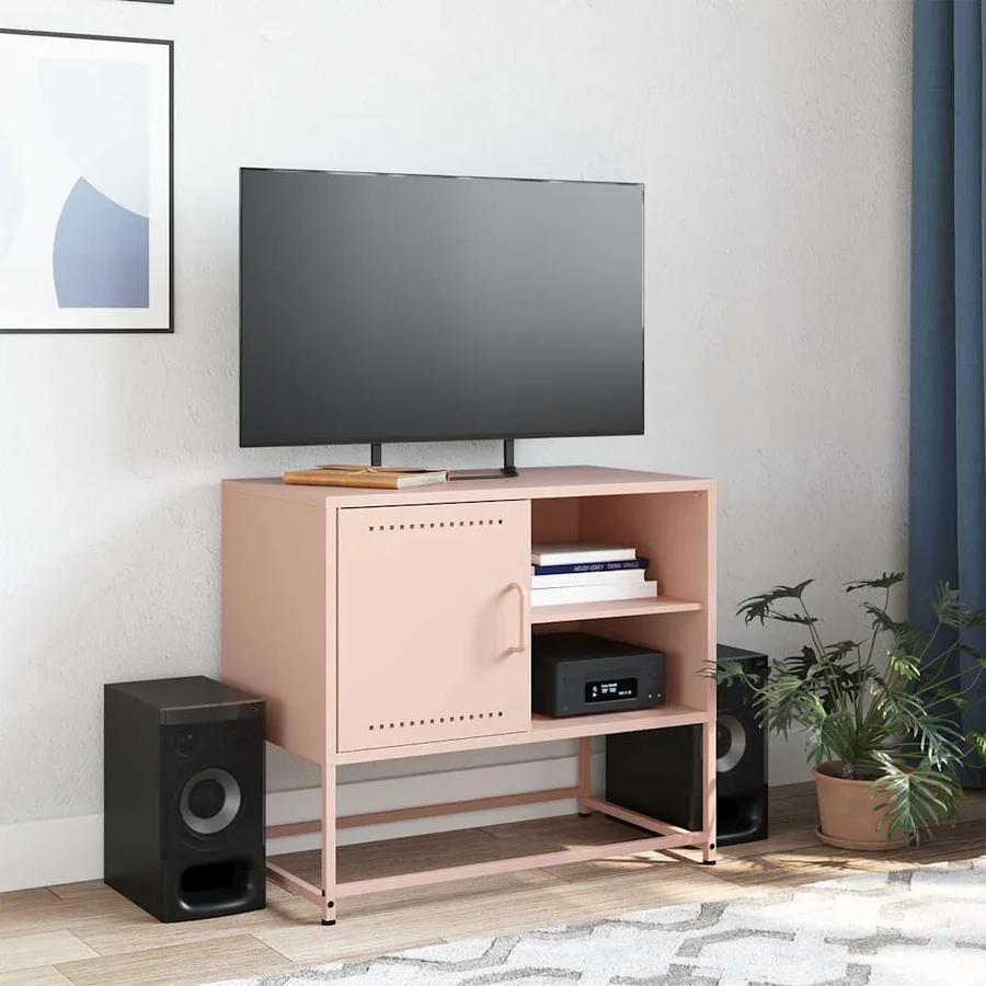 Meuble TV rose 68x39x60,5 cm acier - 3