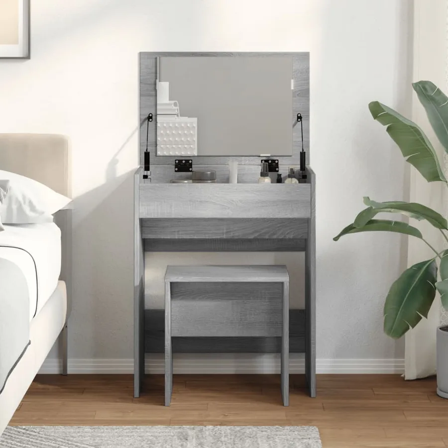 Coiffeuse et tabouret sonoma gris 60x40x113,5 cm - 4