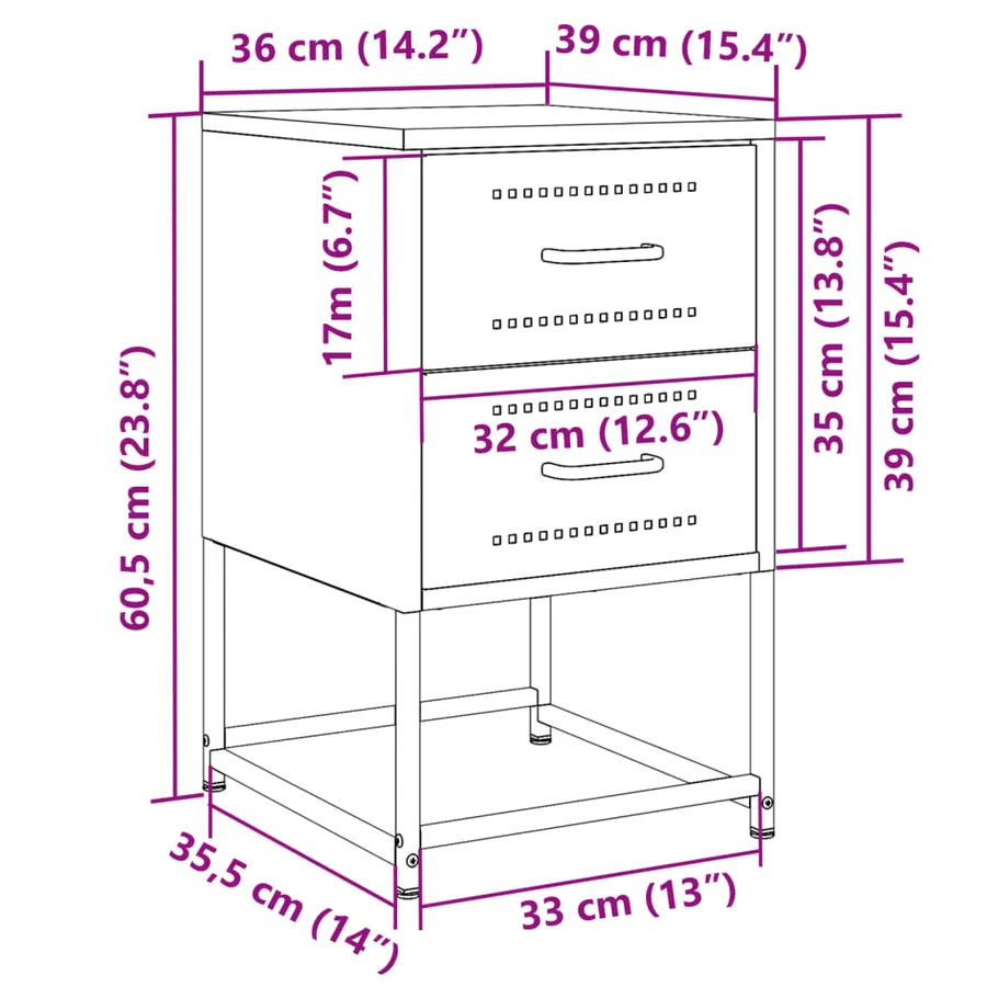 Table de chevet rose 36x39x60,5 cm acier - 12