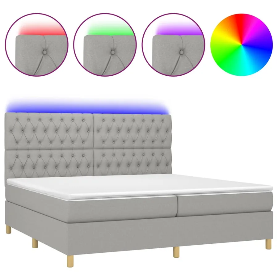 Sommier à lattes de lit matelas et LED Gris clair 200x200 cm - 2