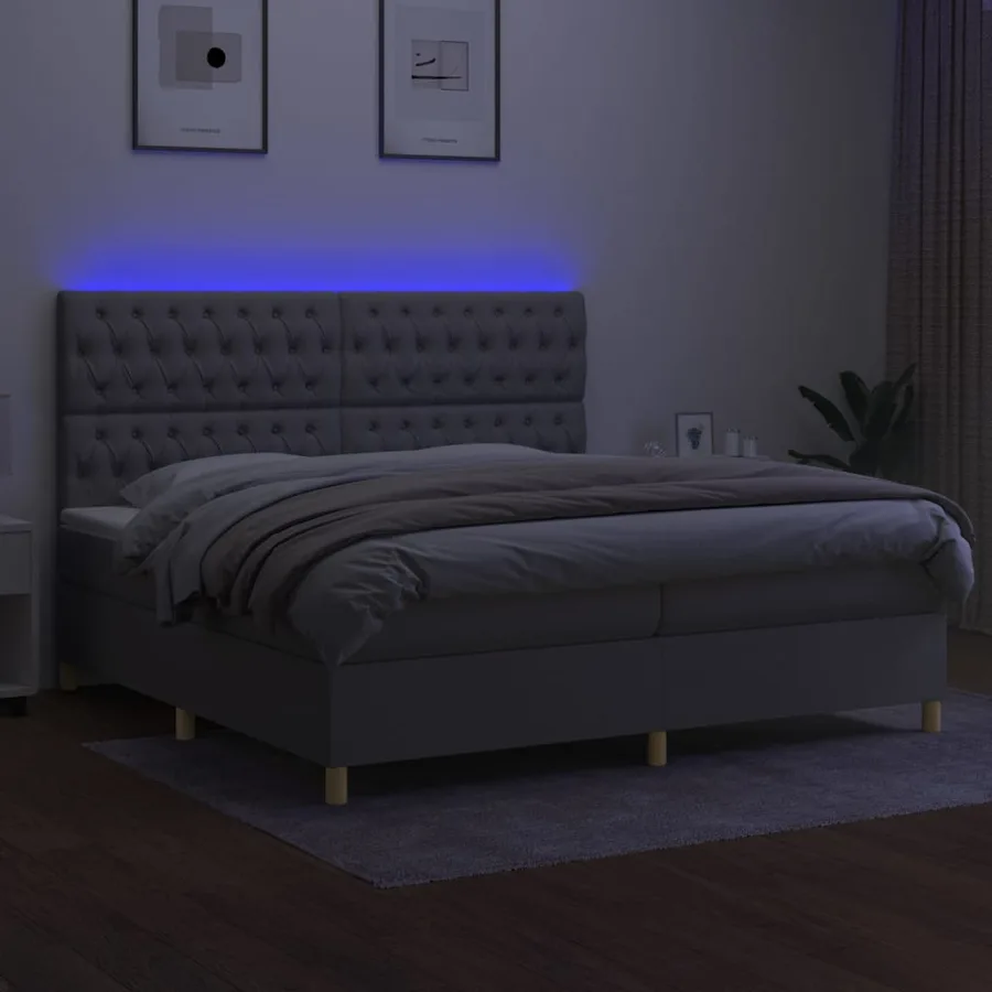 Sommier à lattes de lit matelas et LED Gris clair 200x200 cm - 4