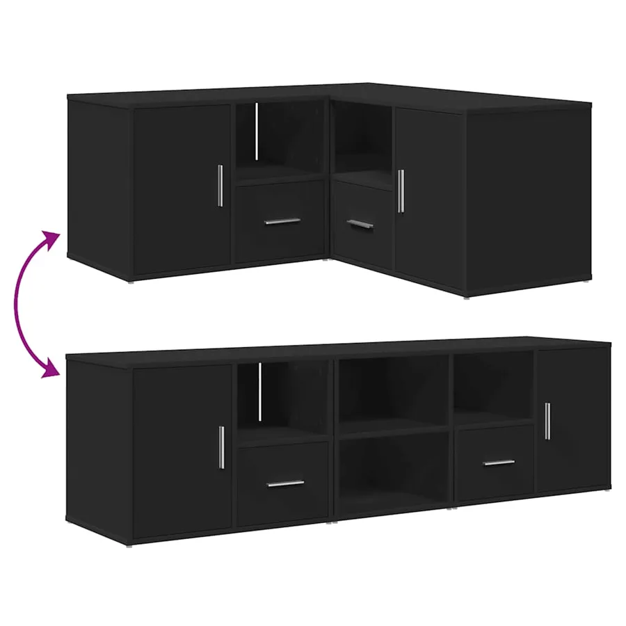 Armoire d'angle noir 160x40x45 cm bois d’ingénierie - 12