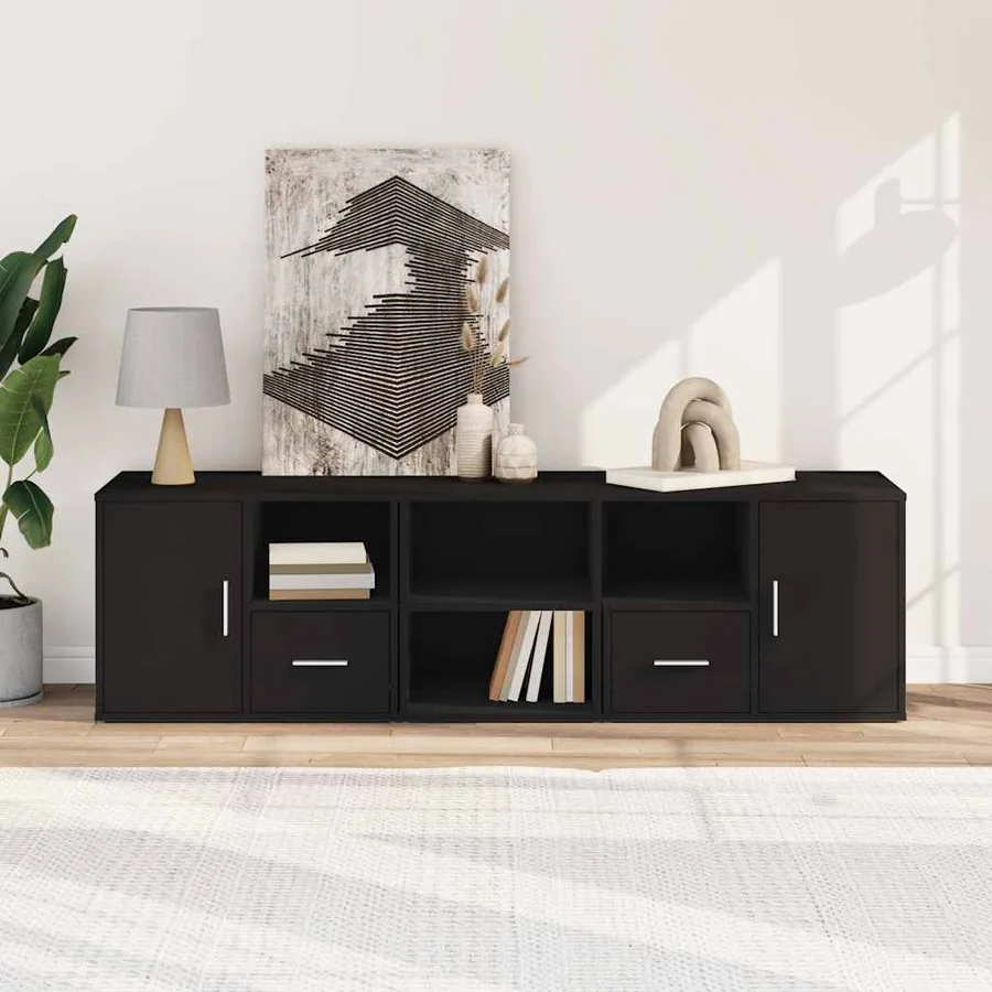 Armoire d'angle noir 160x40x45 cm bois d’ingénierie - 3